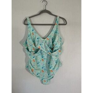 Disney Aqua One Piece Swimsuit with Orange and Blue Accents 1X